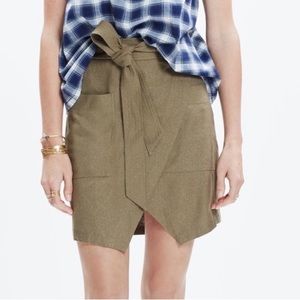 Madewell Portside Skirt Silk Olive Green Belted Mini size 0